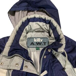 Killy Ski Suit Kids 1 Piece Snowsuit Technical Blue & White Snow Bib vtg Youth 8